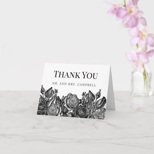 Schwarz-Weiß-Rosen Hochzeit Vielen Dank Karte (Orchidee)