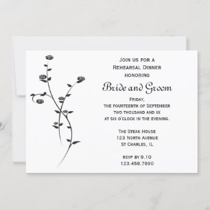 Schwarz-Weiß-Rosen Hochzeitsessen Probe Einladung