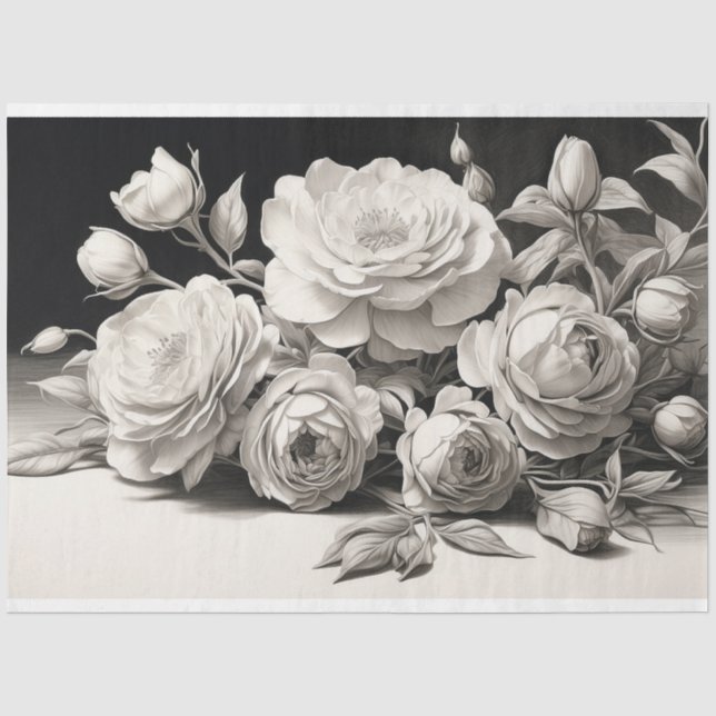 Schwarz-Weiß-Rosen im Blut Seidenpapier (Vorderseite)