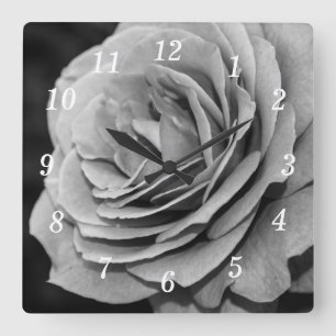 Schwarz-Weiß-Rosen-Wandsperre Quadratische Wanduhr