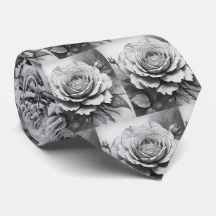 Schwarz-Weiß-Roses-Muster Krawatte