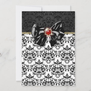 Schwarz weiß rot Damast elegant Einladung