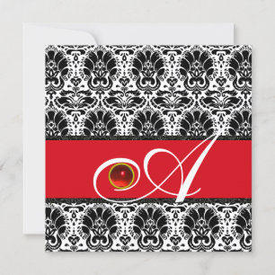 SCHWARZ WEISS ROT GOLD DAMAST MONOGRAMM Ruby Einladung