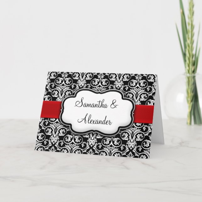 Schwarz/Weiß/Rote Damaske Einladung zur Hochzeit e (Vorderseite)