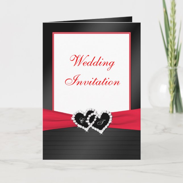 Schwarz, Weiß, Rote Karte Einladung zur Hochzeit (Vorderseite)
