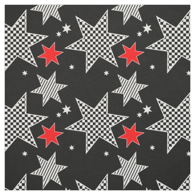 Schwarz, Weiß, Rote Sterne Stoff (Muster)