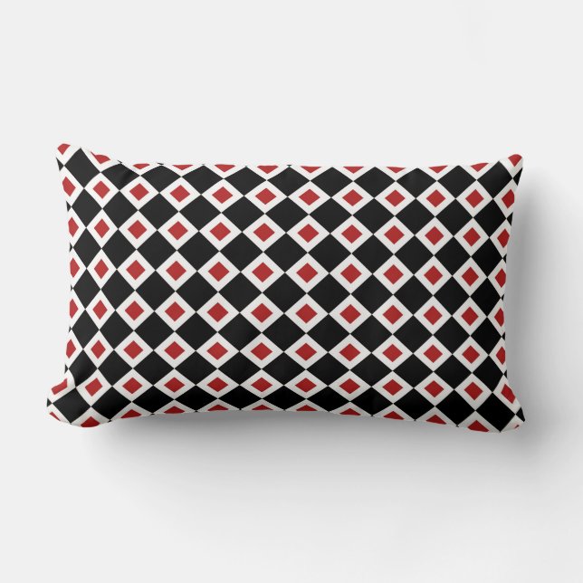 Schwarz, Weiß, rotes Diamantmuster Lendenkissen (Vorderseite)