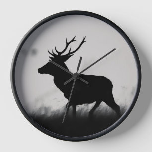 Schwarz-Weiß-Rotwild-Silhouette Uhr