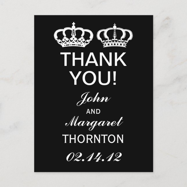 Schwarz-weiß Royal Couple Danke Postkarte (Vorderseite)