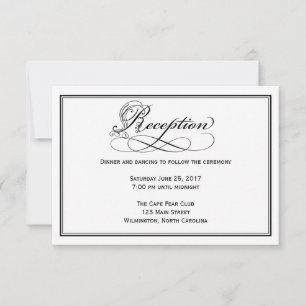 Schwarz-Weiß-Royal-Script-Hochzeitsempfangskarte Einladung