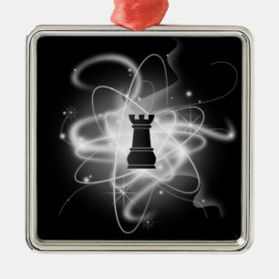 Schwarz-Weiß-Rücken-Atomschachstück - Rook Ornament Aus Metall