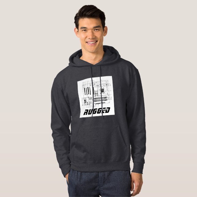 Schwarz-Weiß-RUGGED-GEEK-Hauptplatine Tech Hoodie (Vorne ganz)