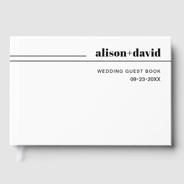 Schwarz-Weiß-Rundlinien und Hochzeit mit Typografi Gästebuch (Vorderseite)