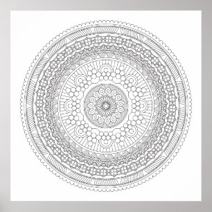 Schwarz-Weiß-Rundmandala v3-Farbenplakat Poster