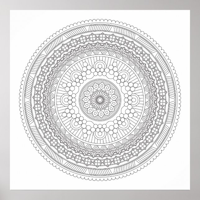 Schwarz-Weiß-Rundmandala v3-Farbenplakat Poster (Vorne)