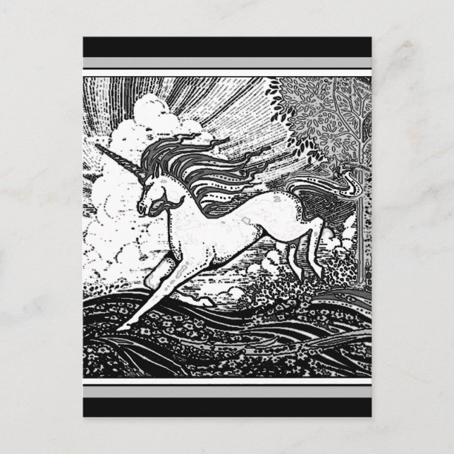 Schwarz-Weiß-Running-Unicorn-Geschenke Postkarte (Vorderseite)