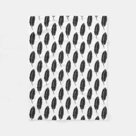Schwarz-Weiß-Rustikal-Feather-Linocut Fleecedecke