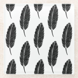 Schwarz-Weiß-Rustikal-Feather-Linocut Glasuntersetzer