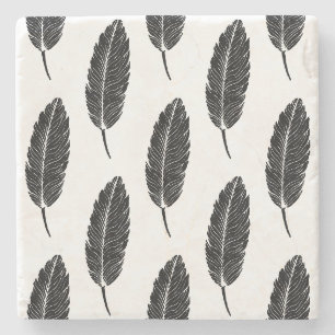 Schwarz-Weiß-Rustikal-Feather-Linocut Steinuntersetzer