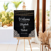 Schwarz-Weiß-Rustikale Elegance Hochzeit Willkomme