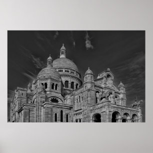 Schwarz-weiß Sacre Coeur Paris Europe Travel Poster