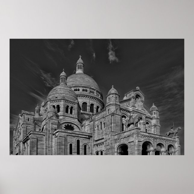 Schwarz-weiß Sacre Coeur Paris Europe Travel Poster (Vorne)