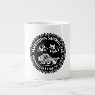 Schwarz-Weiß-Sägewerk-Logo auf Jamestown Jumbo-Tasse