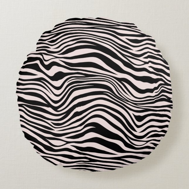 Schwarz-Weiß-Sand-Zebra-Print Rundes Kissen (Vorderseite)