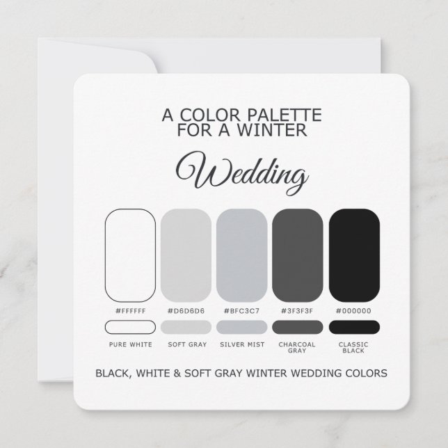 Schwarz Weiß Sanftgrau Winter Hochzeitspalette Kar Einladung (Vorderseite)