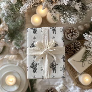 Schwarz-Weiß-Santa Line Kunst-Weiß Geschenkpapier