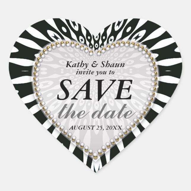 Schwarz-Weiß-Save the Date-Hochzeitskleber Herz-Aufkleber (Vorderseite)