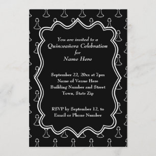 Schwarz-Weiß-Schach Themed Quincenera Einladung
