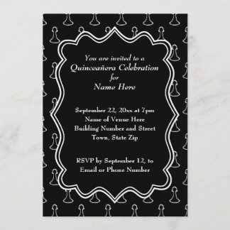 Schwarz-Weiß-Schach Themed Quincenera Einladung