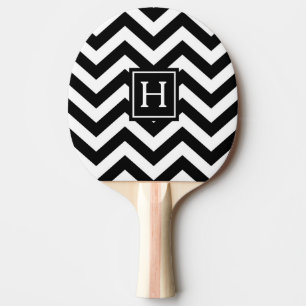 Schwarz-Weiß-Schachbrett-Monogramm-Ping-Pong-Schlä Tischtennis Schläger