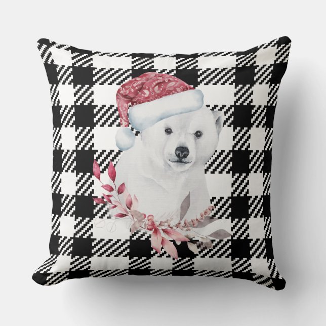 Schwarz/Weiß Schachbrett Weihnachten Eisbär Kissen (Vorderseite)
