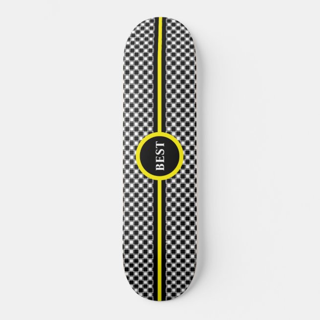 Schwarz-Weiß-Schachmuster und Kalligraphie Skateboard (Vorderseite)