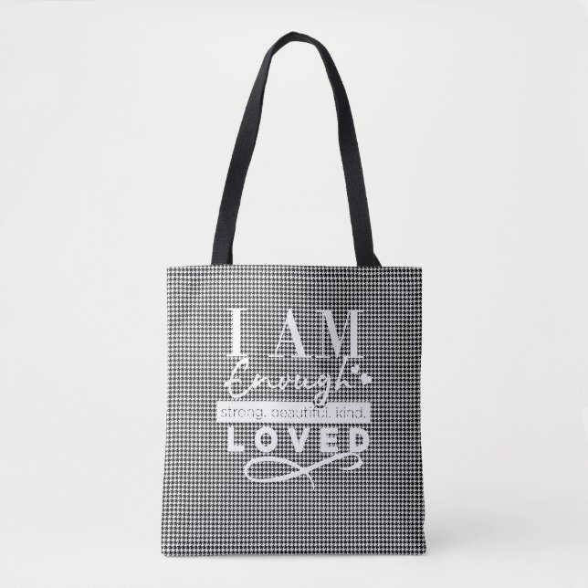Schwarz/Weiß Schachtel "I AM LOVED"-Tasche Tasche (Vorderseite)