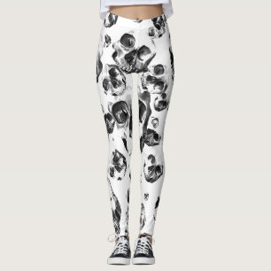 Schwarz-Weiß-Schädel Skelett Schädel Kunst Muster Leggings