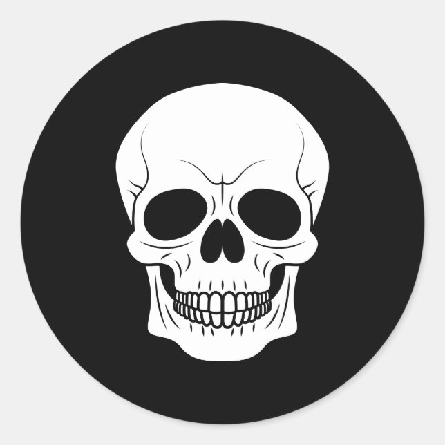 Schwarz-Weiß-Schädelkopf einfaches Halloween Runder Aufkleber (Vorderseite)