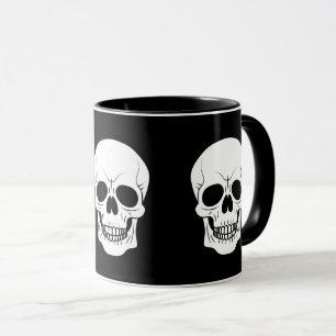 Schwarz-Weiß-Schädelkopf-Silhouette Halloween Tasse