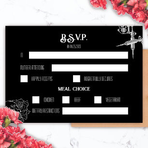 Schwarz-Weiß-Schädeltattoo Hochzeit RSVP Karte