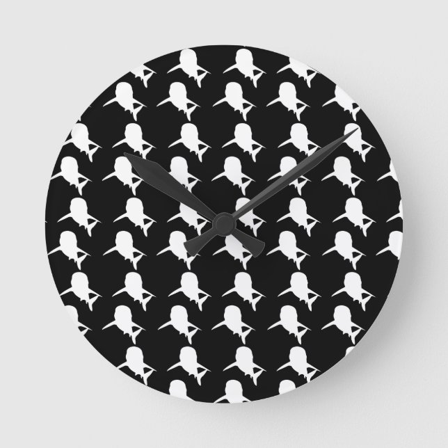 Schwarz-Weiß-Schattenhai-Walmuster Runde Wanduhr (Vorderseite)