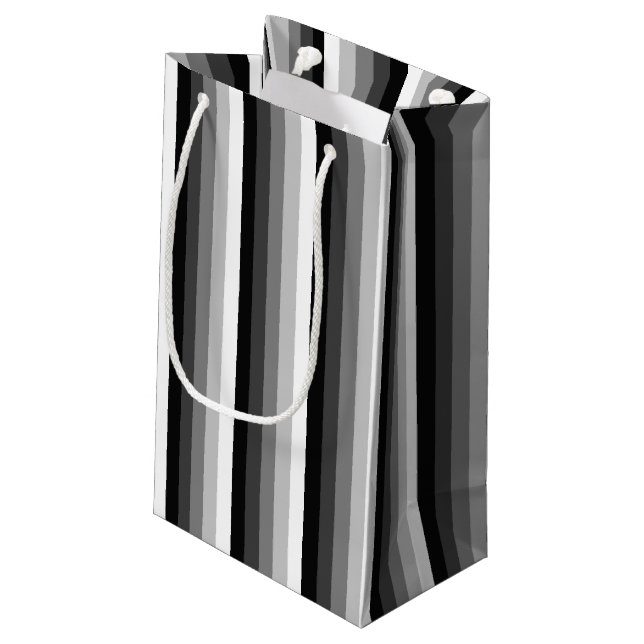 Schwarz-Weiß-Schattenstreifen Kleine Geschenktüte (Rückseite Schrägansicht)