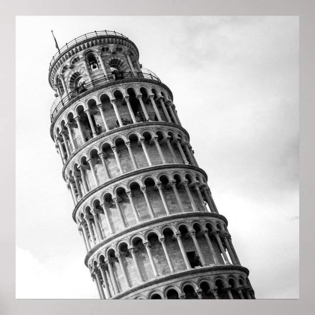 Schwarz-Weiß-Schiefer Turm von Pisa Italien Poster (Vorne)