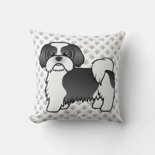 Schwarz-Weiß-Schih-Tzu-Karikaturenhund Kissen