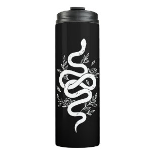 Schwarz-Weiß-Schlange Blumendesign Tumbler Thermosbecher