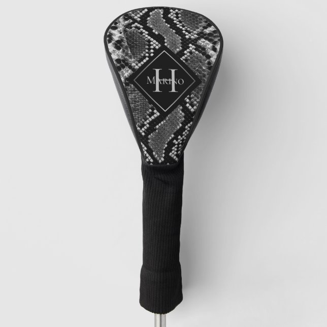 Schwarz-Weiß-Schlange Haut Mit Monogramm Golf Headcover (Vorderseite)