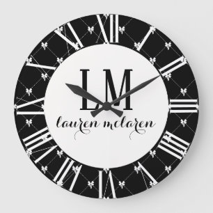 Schwarz-Weiß-Schleifen-Monogramm Große Wanduhr