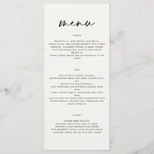 Schwarz-Weiß-schlichte, elegante Drehbuch Hochzeit Menükarte