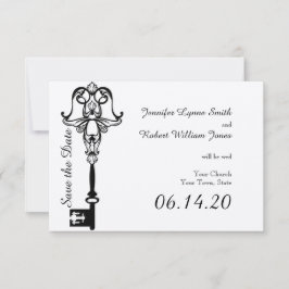 Schwarz-Weiß-Schlüssel-Hochzeit speichern Sie das  Save The Date